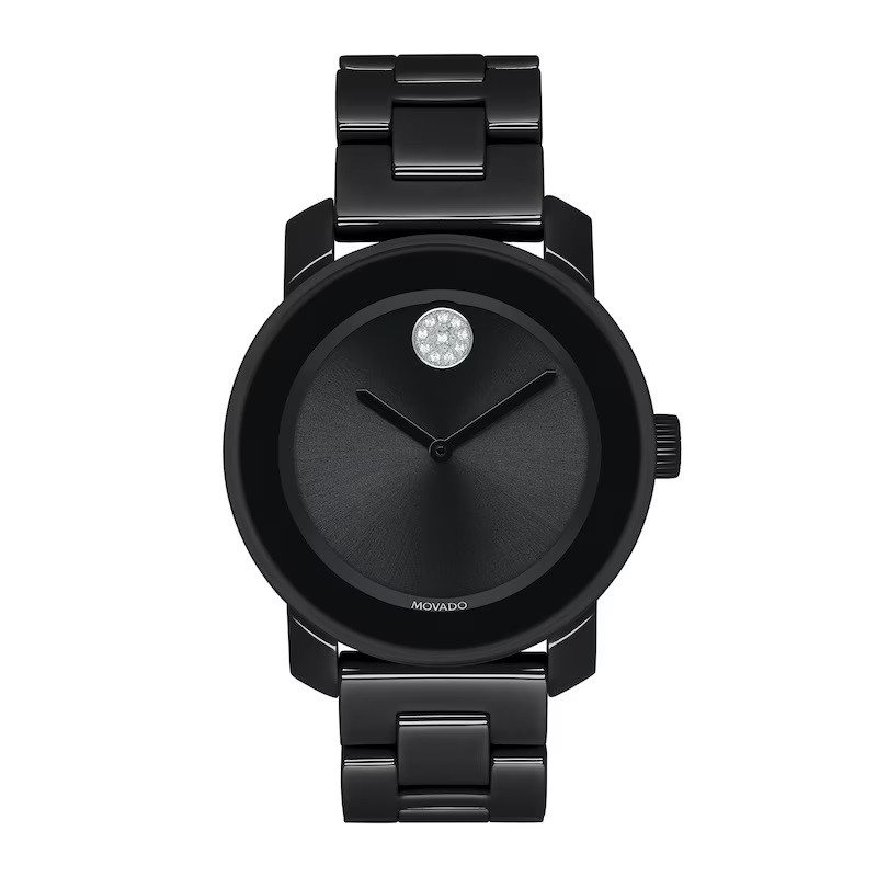 Ladies Movado Bold Crystal Accent Black Ceramic Watch