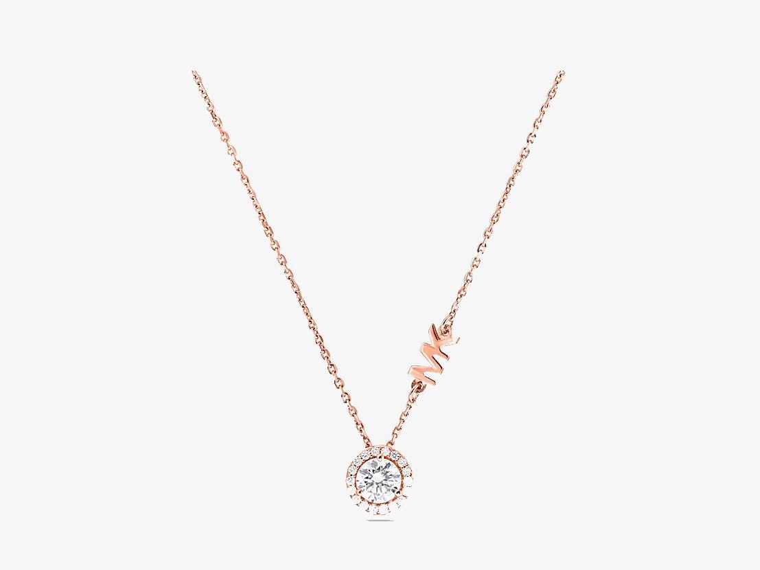 Precious Metal-Plated Sterling Silver Pavé Halo Necklace